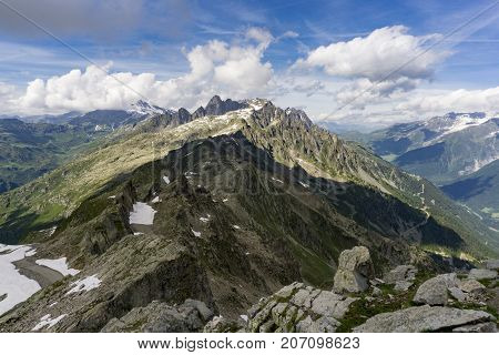 Beautiful Alpine view from the summit of Le Brevent. France.