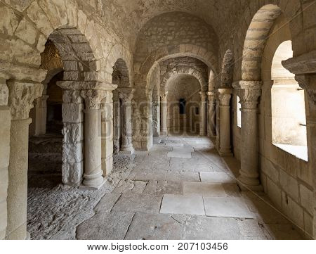 MONTMAJOUR FRANCE - JUNE 26 2017: Romanesque Chapel of St. Peter in Montmajour Abbey near Arles France