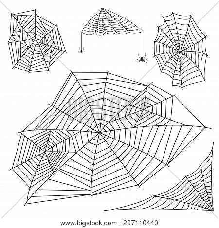 Spider web silhouette arachnid fear graphic flat scary animal poisonous design nature phobia insect danger horror tarantula halloween vector icon. Creepy warning symbol poison silhouette.