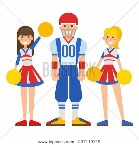 American football player and sport game icons vector cartoon style isolated quarterback jumping success usa athlete. Professional competition floodlit challenge culture fitness.