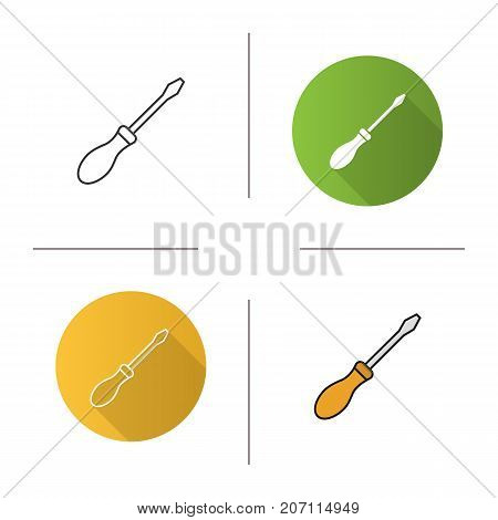 Screwdriver icon. Flat design, linear and color styles. Turn-screw. Isolated vector illustrations