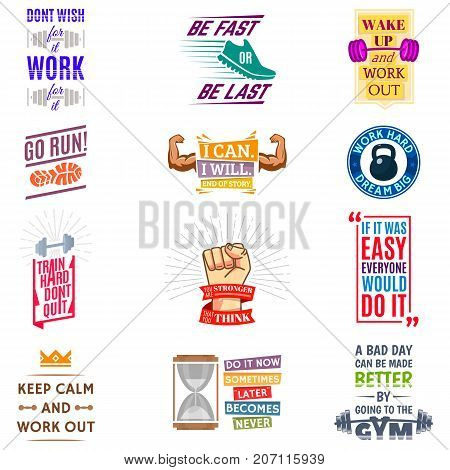 Running marathon logo badge emblems lmotivation phrases for sport maraphone runner vector illustration. Active lifestyle logo