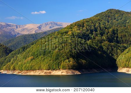 Dam lake in the Carpathians, Romania, Europe