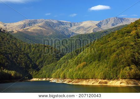 Dam lake in the Carpathians, Romania, Europe