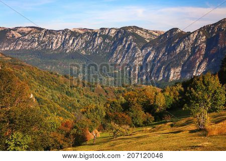 Mountain fall landscape in Cernei Mountains, Romania, Europe