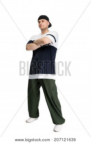 Hip-hop dancer, isolated on white with clipping pach. Studio shoot.