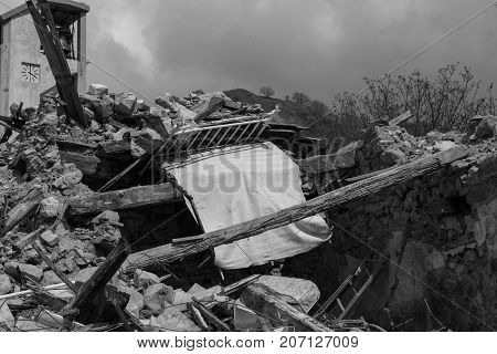 Pretare Marche Italy 24 August 2016. Earthquake center of italy with magnitude 6.5 scale of richter scale. Its destructive force.