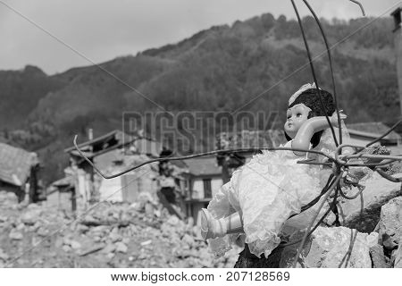 Pretare Marche Italy 24 August 2016. Earthquake center of italy with magnitude 6.5 scale of richter scale. Its destructive force.