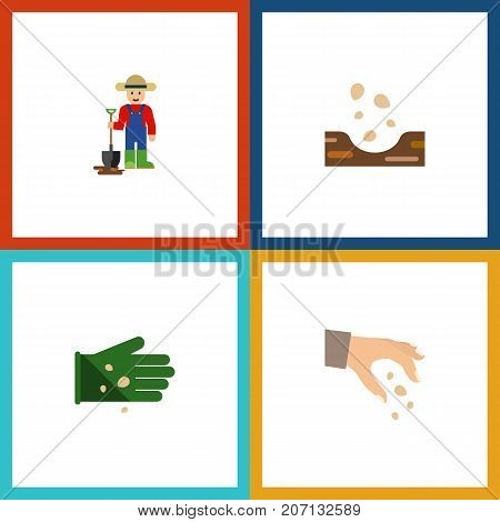 Flat Icon Plant Set Of Seed, Man, Glove And Other Vector Objects