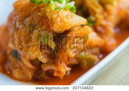 Macro view of Korean kimchi tasty vegetable.
