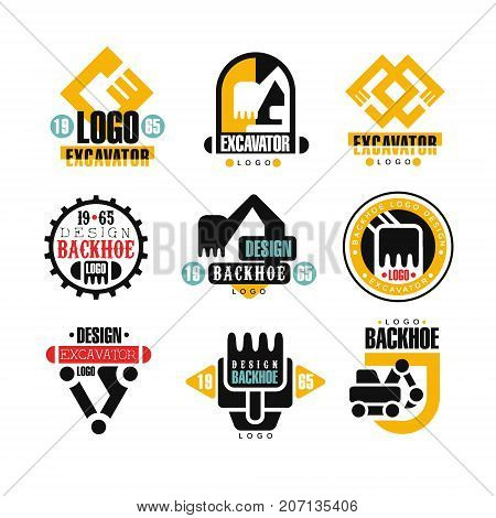 Excavator logo design set, backhoe service vector Illustrations on a white background