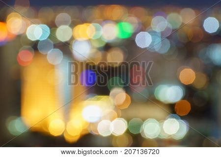 Defocused lights abstract colorful nonagon bokeh background