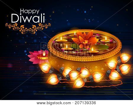 easy to edit vector illustration of decorated diya for Happy Diwali holiday background