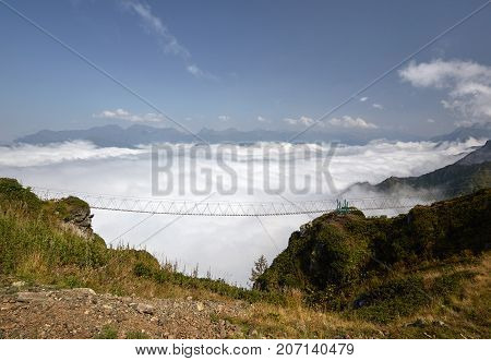 Beautiful landscape with suspension bridge in mountain