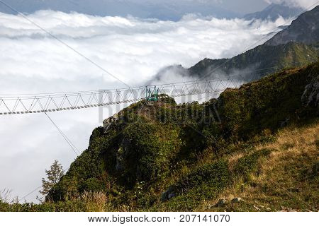 Beautiful landscape with suspension bridge in mountain