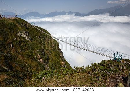 Beautiful landscape with suspension bridge in mountain