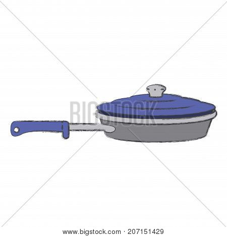 stewpan with handle and lid colorful silhouette with blurred contour vector illustration