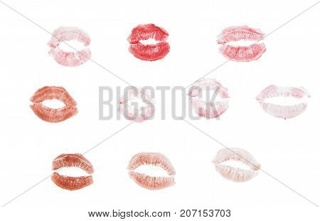 lips with lipstick mark on a white background