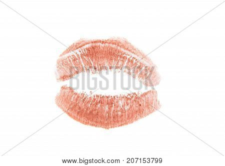 lips with lipstick mark on a white background