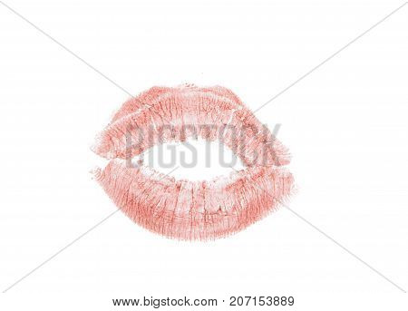 lips with lipstick mark on a white background