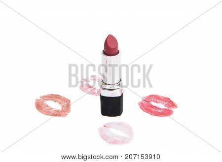 lips with lipstick mark on a white background