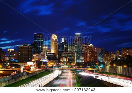 Downtown Minneapolis Minnesota at the night time