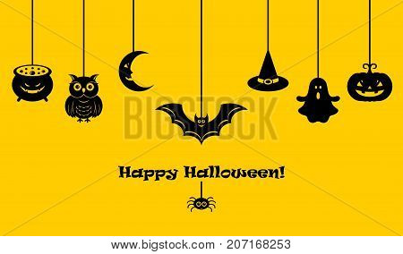 Halloween icons or logos in modern line style. Vector illustration on a yellow background