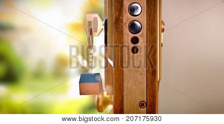 Door Section With Keys In The Lock Security Concept