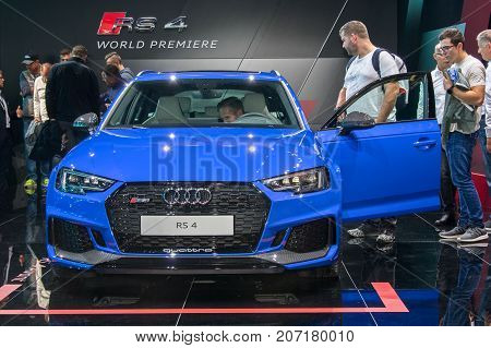 Frankfurt-September 20: World premiere of Audi RS4 avant at the Frankfurt International Motor Show on September 20 2017 in Frankfurt