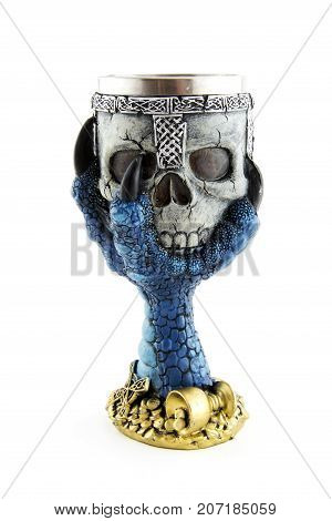 Antique Cup With Skull Isolated On White Background