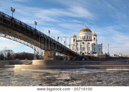 Christ Savior Cathedral and Patriarchal Bridge at winter in Moscow, Russia
