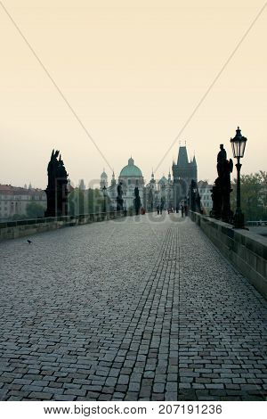 Morning On The Charles Bridge. Prague, Czech Republick.