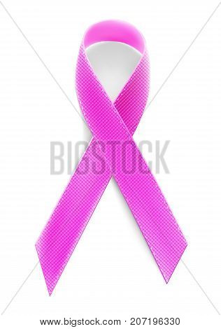Vector realistic satin pink ribbon sign to illustrate october as woman female breast cancer awareness month poster card design isolated