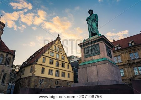 Stuttgart Schillerplatz Sunset City Center Historical Architecture Sightseeing Germany