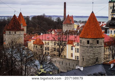 Walls of Tallinn in the Medieval Old Town - the center of the European city
