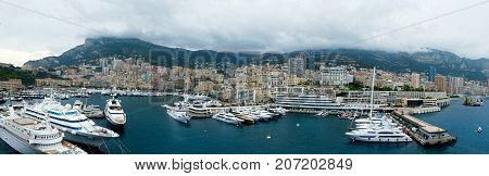 Panorama view of Monte Carlo Harbor in Monaco
