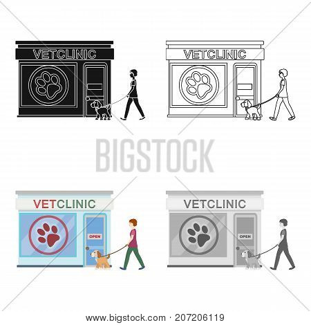 Visiting the vet clinic, the pet, dog on a leash with the hostess. Pet, dog care single icon in cartoon style vector symbol stock illustration .