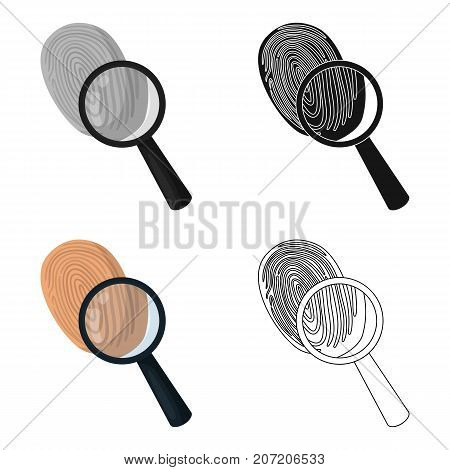 Investigation by fingerprint magnifier, crime. Loupe is a detective tool, single icon in cartoon style vector symbol stock illustration .