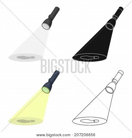 The beam of the flashlight illuminates the footprint. The light of the flashlight single icon in cartoon style vector symbol stock illustration .