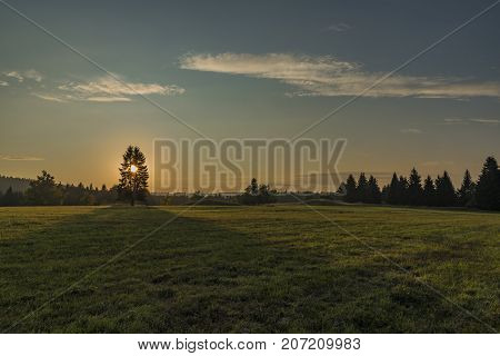 Sunset in Slavkovsky les national park in autumn evening