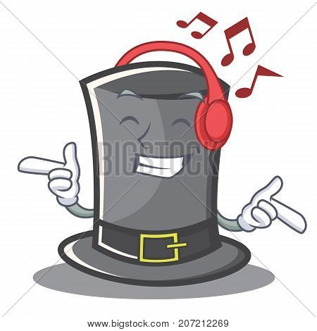 Listening music Thanksgiving hat character cartoon vector illustration
