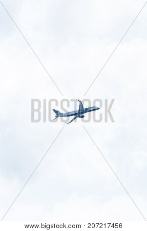 BOSTON USA 06.09.2017 Airline jetblue airplane take off at Logan International Airport Massachusetts, USA cloudy sky