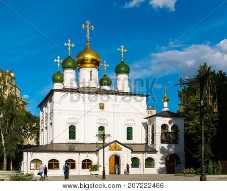 Moscow, Russia - July 24. 2017. Cathedral of Meeting of Icon of Mother of God of Vladimir in the Sretensky Monastery