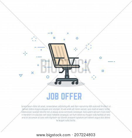 Job offer concept. Vacant employee. Linear chair with wheels. Retro colors and shadows. Flat style line modern vector illustration. Template for banner jon interview and hiring process.