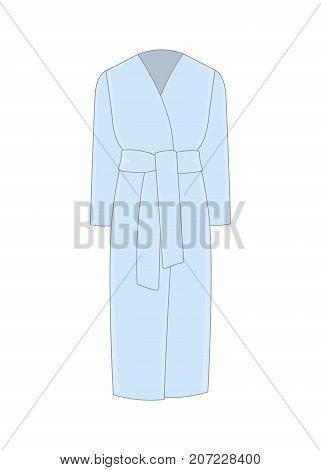 Women's coat robe with a belt. Cashmere and wool. Trendy model of women's wardrobe. Vector illustration
