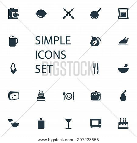 Elements Cheddar Slice, Maize Ear, Bbq And Other Synonyms Knife, Blender And Pub.  Vector Illustration Set Of Simple Gastronomy Icons.