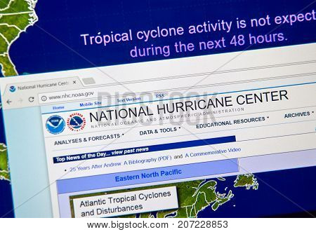 MONTREAL CANADA - OCTOBER 2 2017: Web page of National Hurricane Center. The National Hurricane Center is co-located with the National Weather Service Miami-South Florida Weather Forecast Office