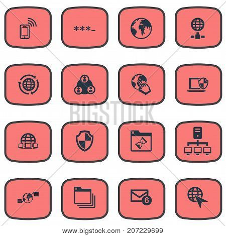 Elements Teamwork, Planet, Mobile Contact And Other Synonyms Parole, Mail And Cloud.  Vector Illustration Set Of Simple Network Icons.