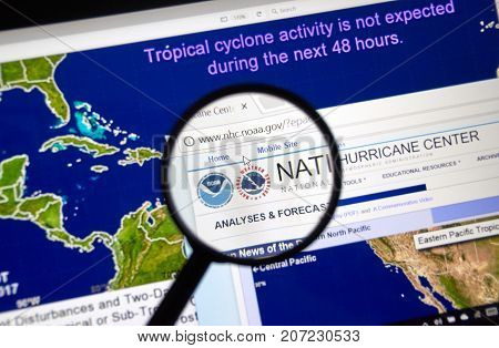 MONTREAL CANADA - OCTOBER 2 2017: Web page of National Hurricane Center. The National Hurricane Center is co-located with the National Weather Service Miami-South Florida Weather Forecast Office