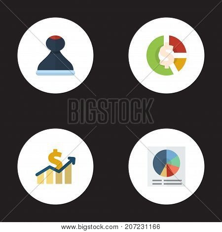 Flat Icons Pie Bar, Stock, Net Income And Other Vector Elements